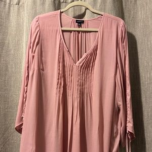Torrid | Pink Pleated Rayon Top with 3/4 Sleeves and V-Neck | Size 2